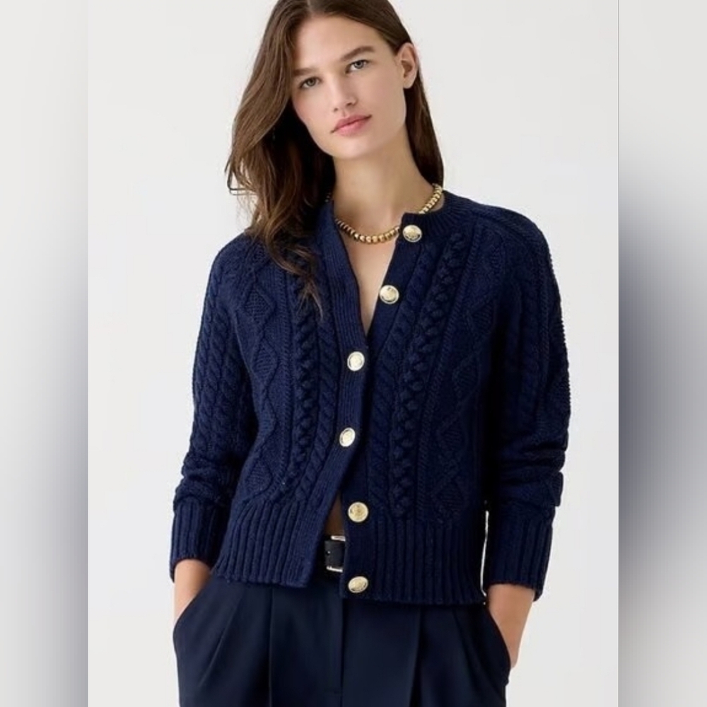 J. Crew Dark Blue Cable Knit Cardigan